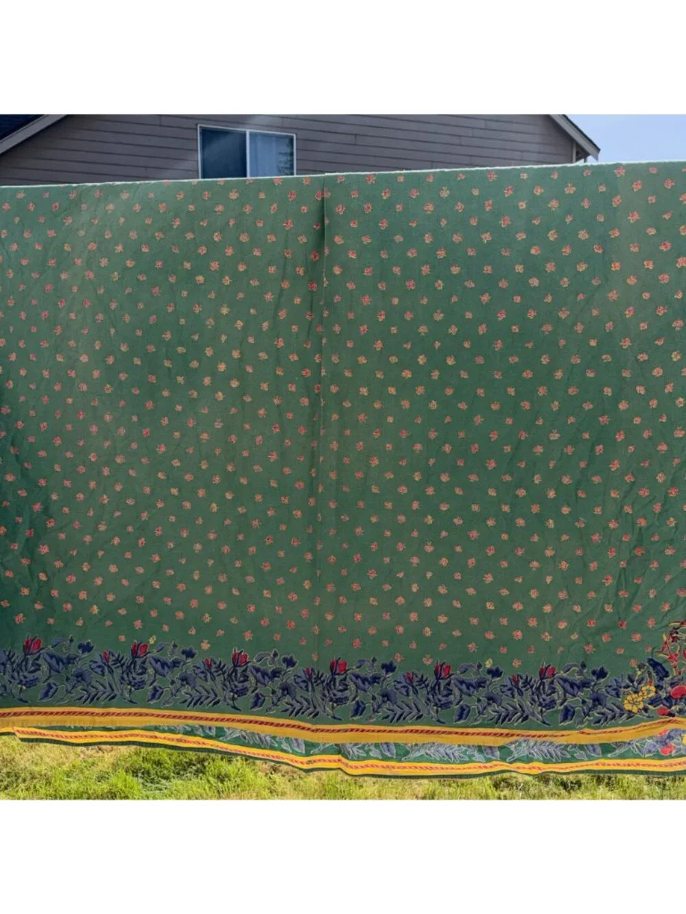 Vintage 90s Williams Sonoma Tablecloth Green Floral Fruit Provencal French